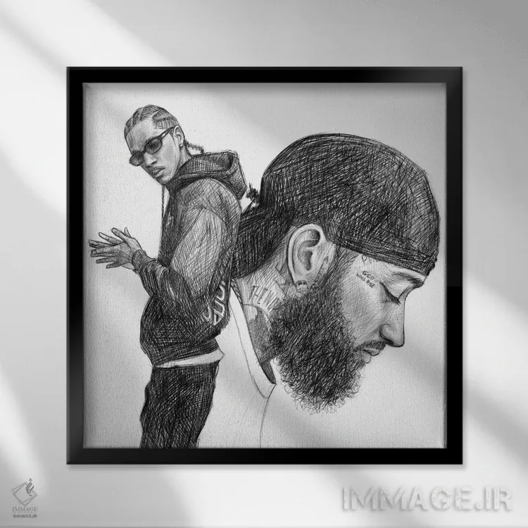 تابلو نیپسی هاسل (خواننده رپ) اثر کریستین پانیآگوا - نمای قابدار مشکی