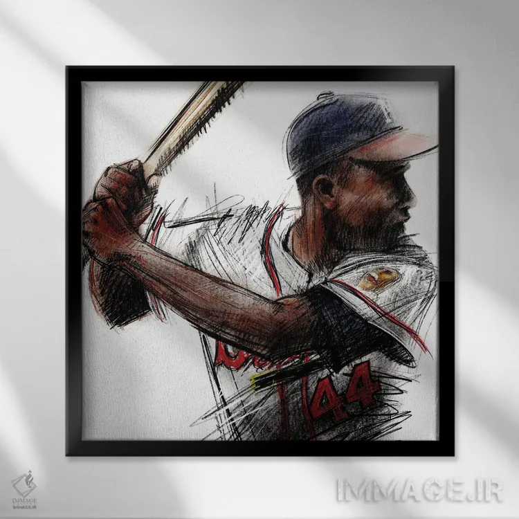 تابلو هنک آرون (بازیکن بیسبال) اثر کریستین پانیآگوا - نمای قابدار مشکی