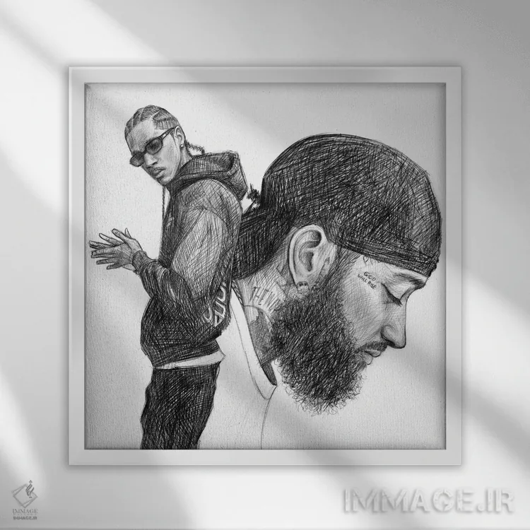 تابلو نیپسی هاسل (خواننده رپ) اثر کریستین پانیآگوا - نمای قابدار سفید