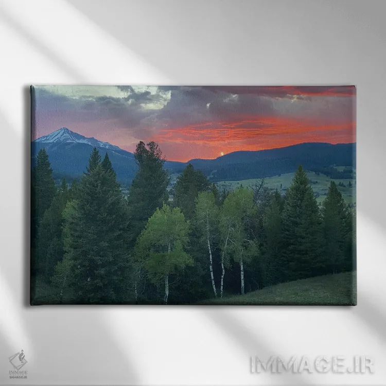 تابلو منظرهٔ غروب از کلبه اثر آنا کوپل - نمای روبهرو روی دیوار