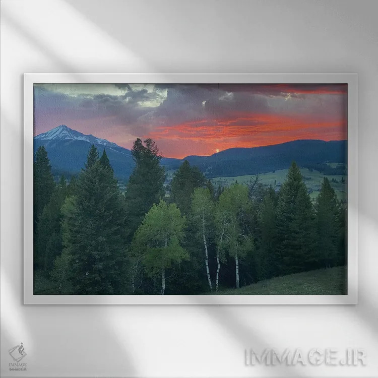 تابلو منظرهٔ غروب از کلبه اثر آنا کوپل - نمای قابدار سفید