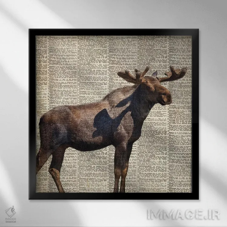 تابلو گوزن کوهی روستایی (۲) اثر آنا کوپل - نمای قابدار مشکی