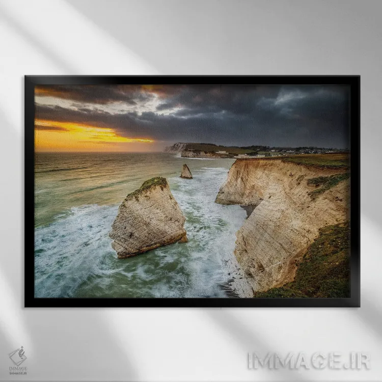 تابلو غروب از صخرههای خلیج آب شیرین اثر چاد پاول - نمای قابدار مشکی