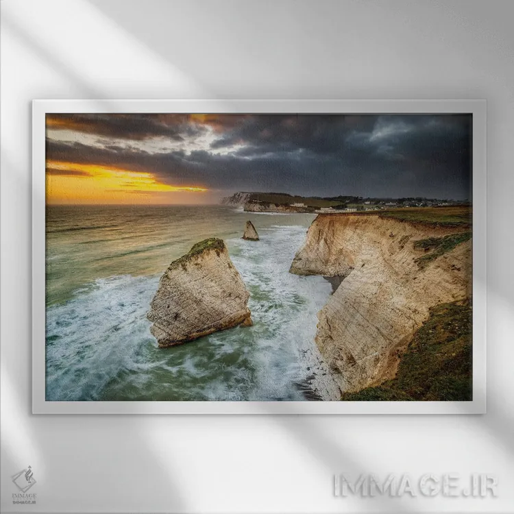 تابلو غروب از صخرههای خلیج آب شیرین اثر چاد پاول - نمای قابدار سفید