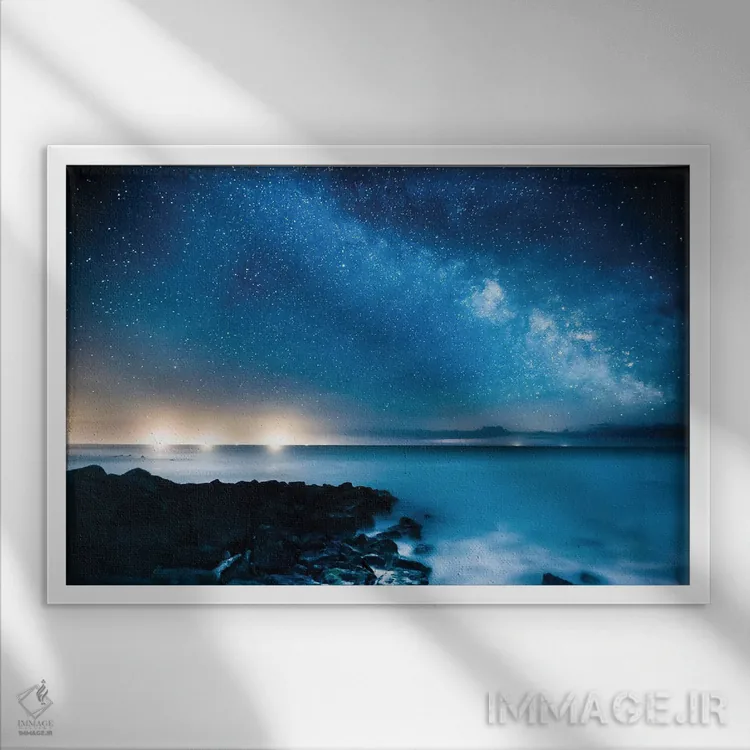 تابلو قایقهای ماهیگیری و راه شیری اثر چاد پاول - نمای قابدار سفید