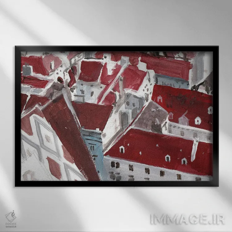 تابلو سقفهای قرمز اثر شارلوت پی. - نمای قابدار مشکی