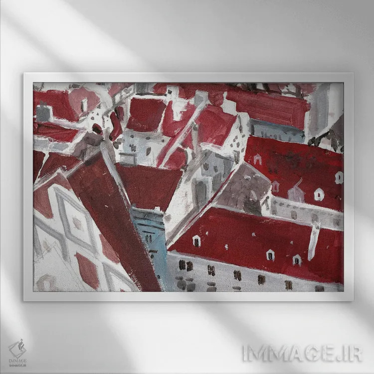 تابلو سقفهای قرمز اثر شارلوت پی. - نمای قابدار سفید