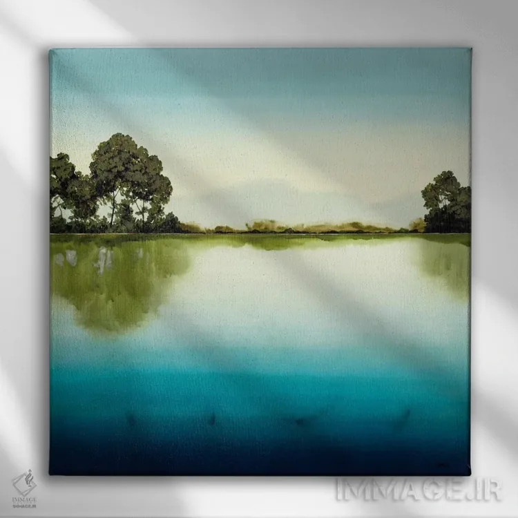 تابلو "دریاچهٔ لاجوردی" اثر رابرت شارون - نمای روبهرو روی دیوار