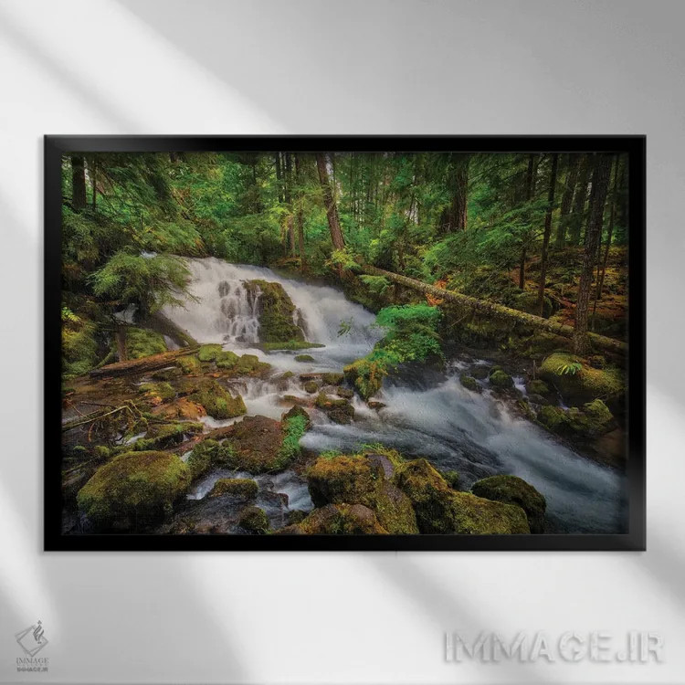 تابلو آمریکا، اورگن، پراسپکت. آبشار پیرسونی نزدیک چشمانداز ایالتی پراسپکت. اثر کریستوفر رید - نمای قابدار مشکی