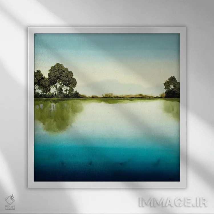 تابلو "دریاچهٔ لاجوردی" اثر رابرت شارون - نمای قابدار سفید