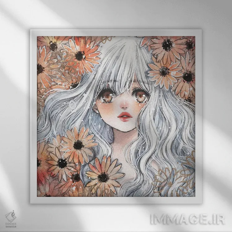 تابلو گل پاییزی اثر چریوکی - نمای قابدار سفید