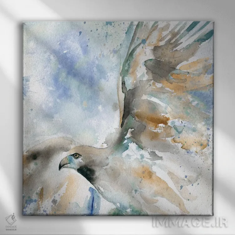 تابلو "شاهین بر آبی" اثر کارول رابینسون - نمای روبهرو روی دیوار