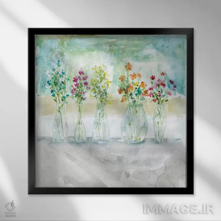 تابلو دستهگل رنگآمیزیشده اثر کارول رابینسون - نمای قابدار مشکی