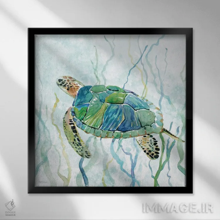 تابلو شنا لاکپشت دریایی II اثر کارول رابینسون - نمای قابدار مشکی