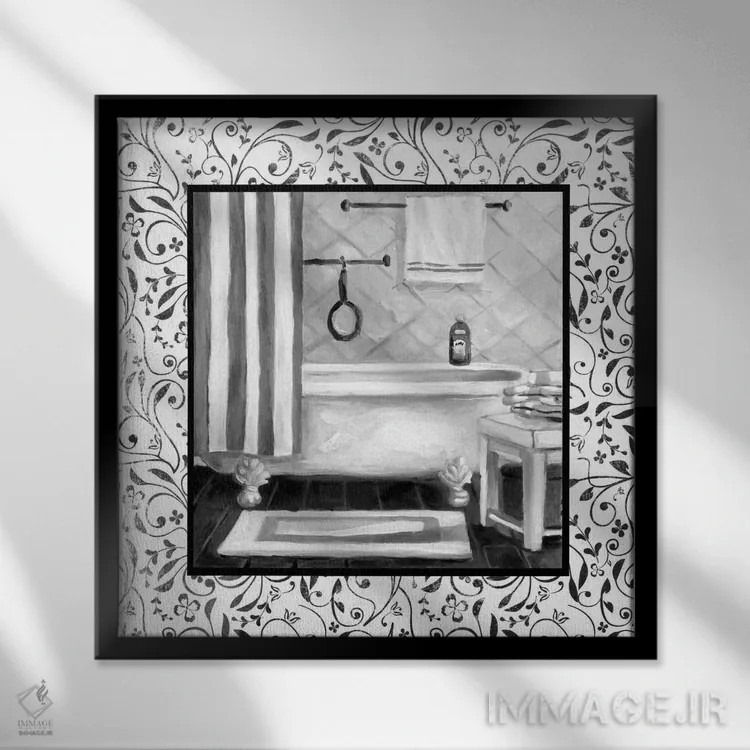 تابلو حمام سیاه و سفید I اثر کارول رابینسون - نمای قابدار مشکی