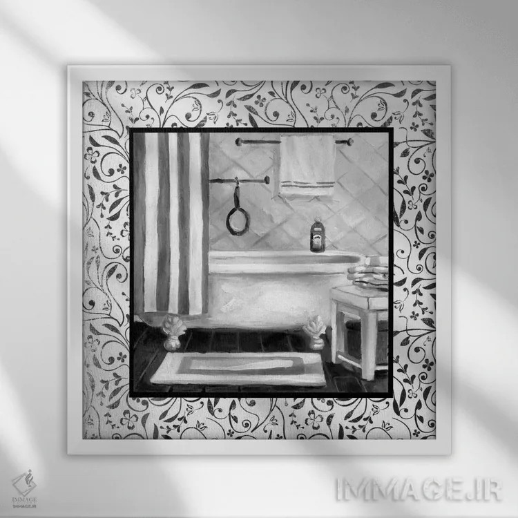تابلو حمام سیاه و سفید I اثر کارول رابینسون - نمای قابدار سفید