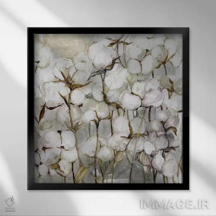 تابلو مزرعه پنبه اثر کارول رابینسون - نمای قابدار مشکی