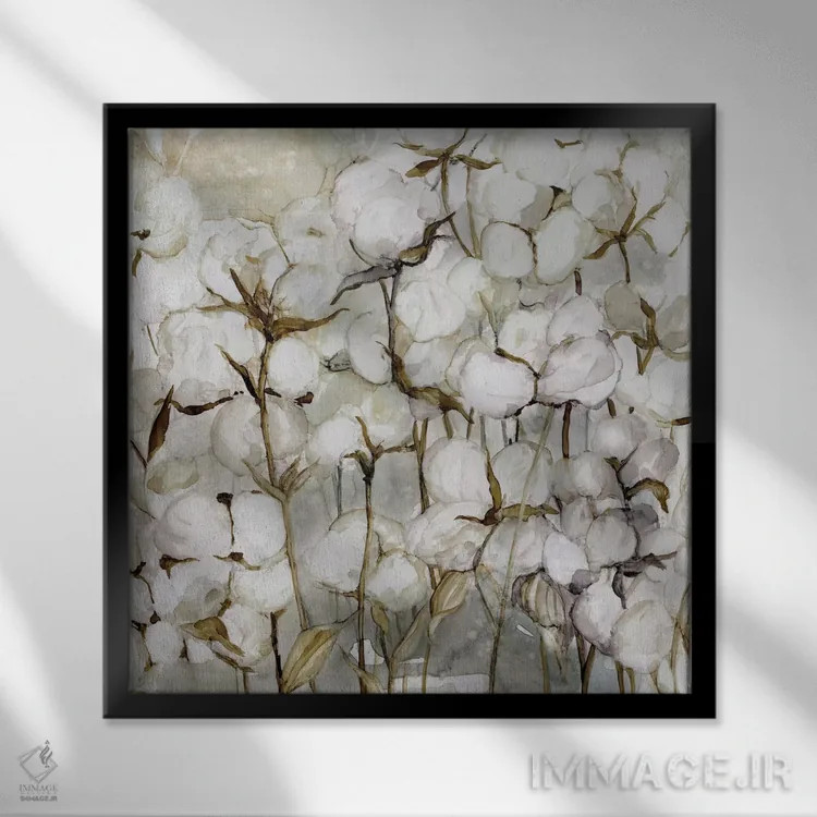 تابلو مزرعه پنبه اثر کارول رابینسون - نمای قابدار مشکی
