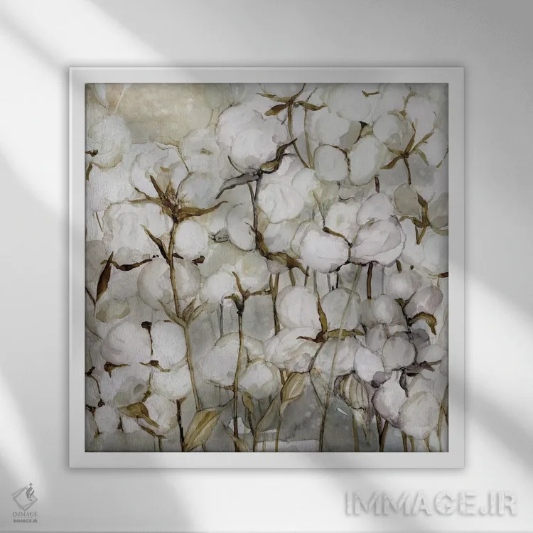 تابلو مزرعه پنبه اثر کارول رابینسون - نمای قابدار سفید