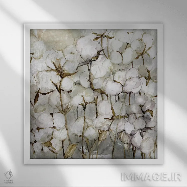 تابلو مزرعه پنبه اثر کارول رابینسون - نمای قابدار سفید