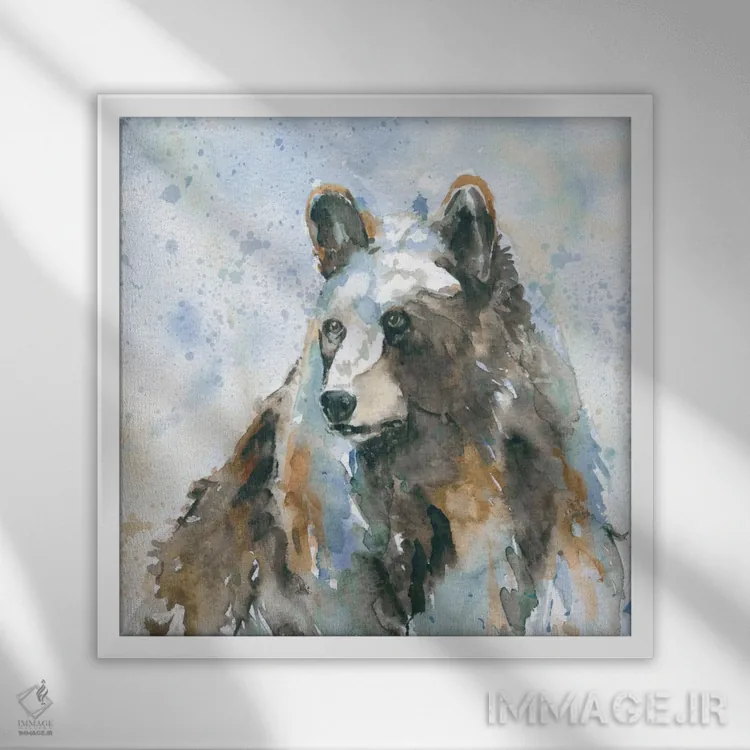 تابلو خرس سیاه روی زمینه آبی اثر کارول رابینسون - نمای قابدار سفید