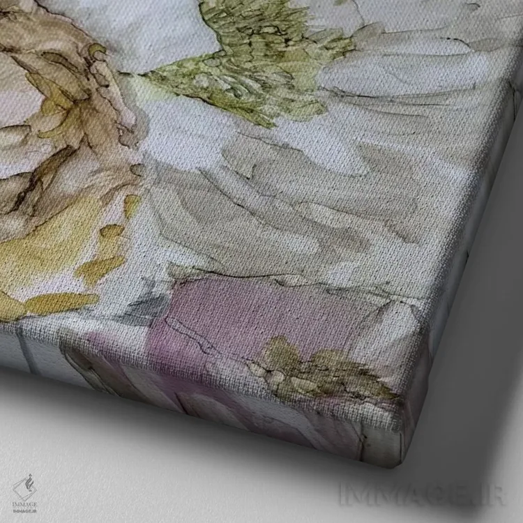 تابلو صد تومانیهای مهتابی (نوعی گل) اثر کارول رابینسون - نمای نزدیک بافت بوم