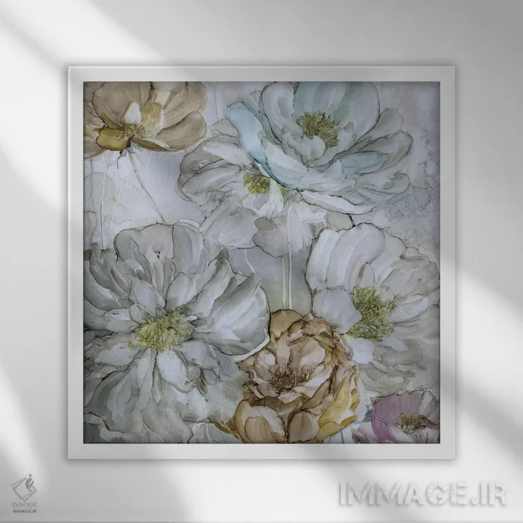 تابلو صد تومانیهای مهتابی (نوعی گل) اثر کارول رابینسون - نمای قابدار سفید