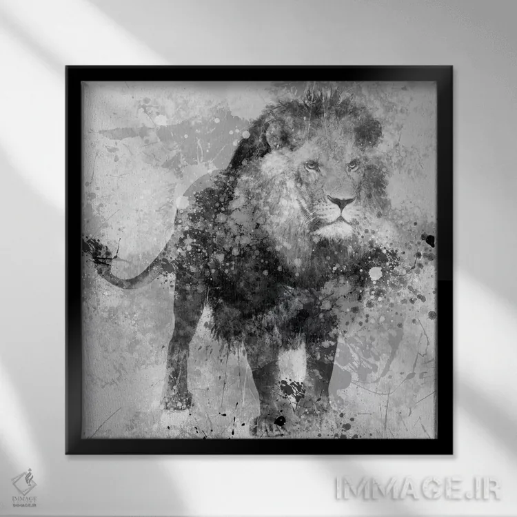 تابلو شیر (حیوان) اثر کارول رابینسون - نمای قابدار مشکی