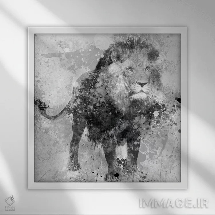 تابلو شیر (حیوان) اثر کارول رابینسون - نمای قابدار سفید