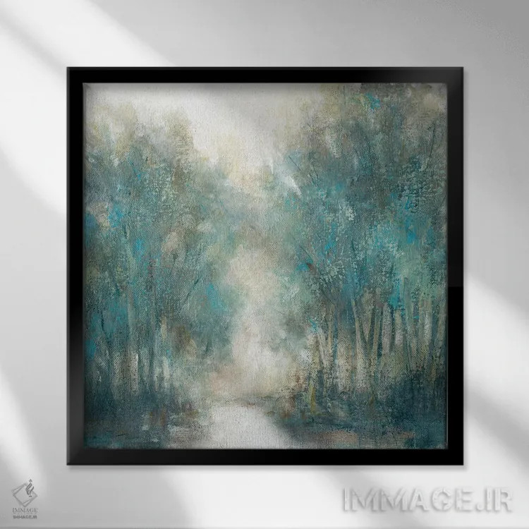 تابلو بیشهزار کنار دریاچه اثر کارول رابینسون - نمای قابدار مشکی