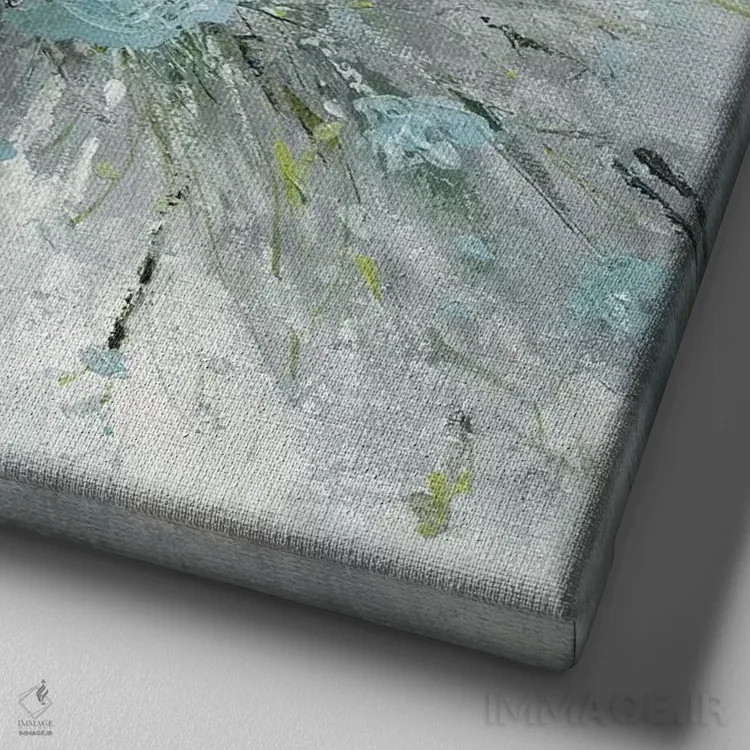 تابلو دستهگل آبی شمارهٔ ۳ اثر کارول رابینسون - نمای نزدیک بافت بوم