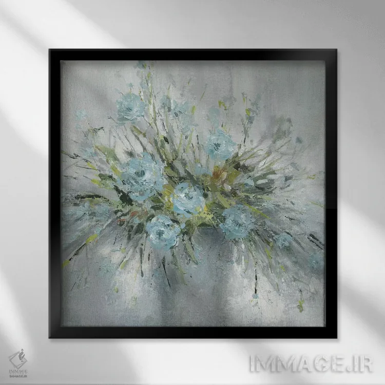 تابلو دستهگل آبی شمارهٔ ۳ اثر کارول رابینسون - نمای قابدار مشکی