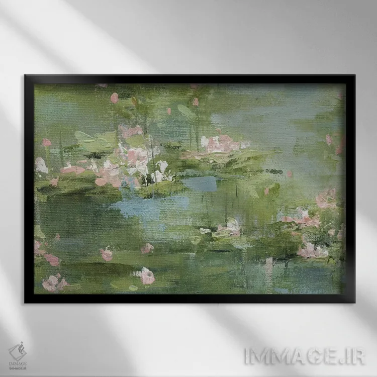 تابلو نیلوفرهای سلادونی شمارهٔ ۱ اثر کارول رابینسون - نمای قابدار مشکی