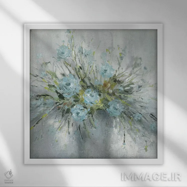 تابلو دستهگل آبی شمارهٔ ۳ اثر کارول رابینسون - نمای قابدار سفید