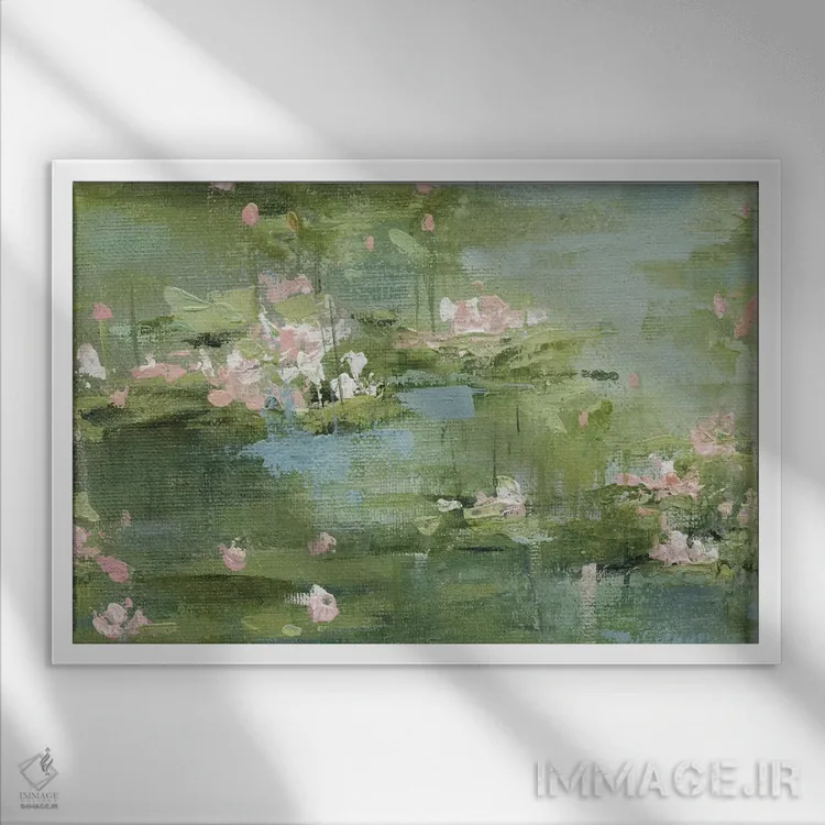 تابلو نیلوفرهای سلادونی شمارهٔ ۱ اثر کارول رابینسون - نمای قابدار سفید