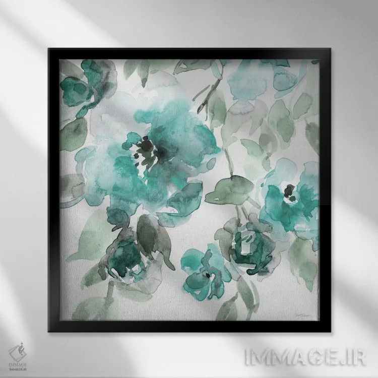 تابلو سبزآبی بل شمارهٔ ۱ (رنگ) اثر کارول رابینسون - نمای قابدار مشکی