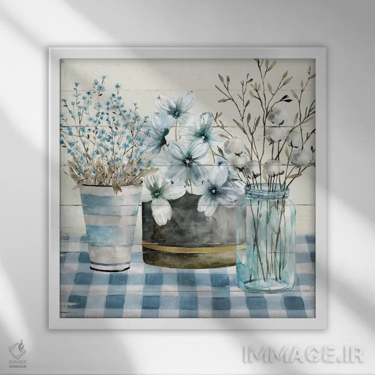 تابلو خانهٔ روستایی آبی اثر کارول رابینسون - نمای قابدار سفید