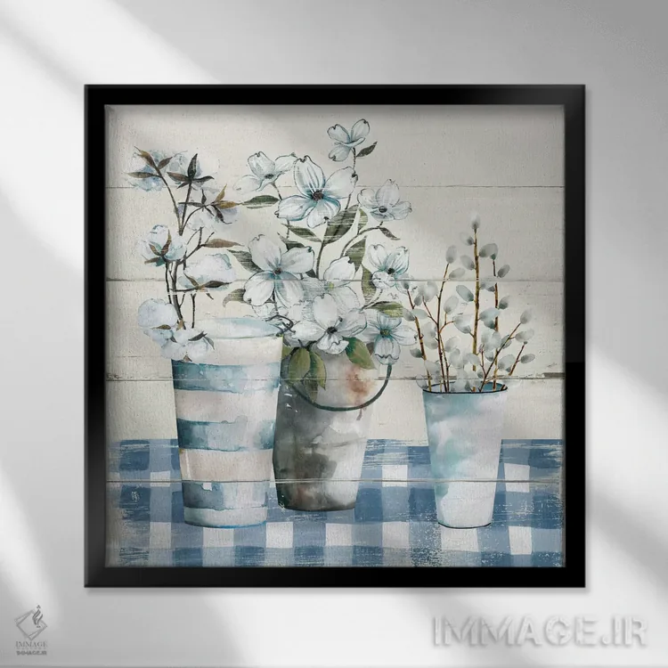 تابلو شطرنجیهای آبی (پارچه) اثر کارول رابینسون - نمای قابدار مشکی