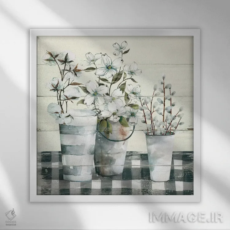 تابلو پارچه شطرنجی بهاری شمارهٔ ۱ اثر کارول رابینسون - نمای قابدار سفید