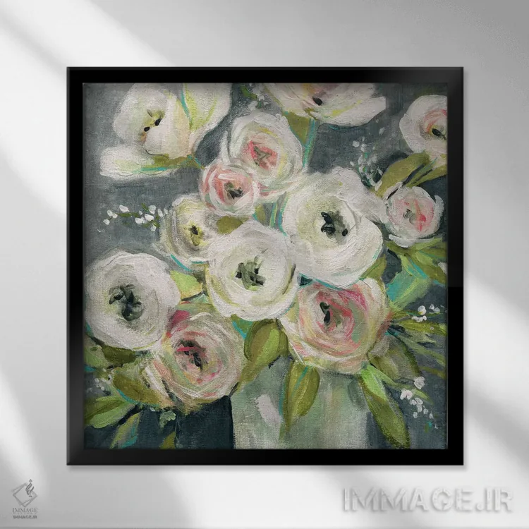 تابلو گل شقایق تابستانی (رانانکولوس) اثر کارول رابینسون - نمای قابدار مشکی