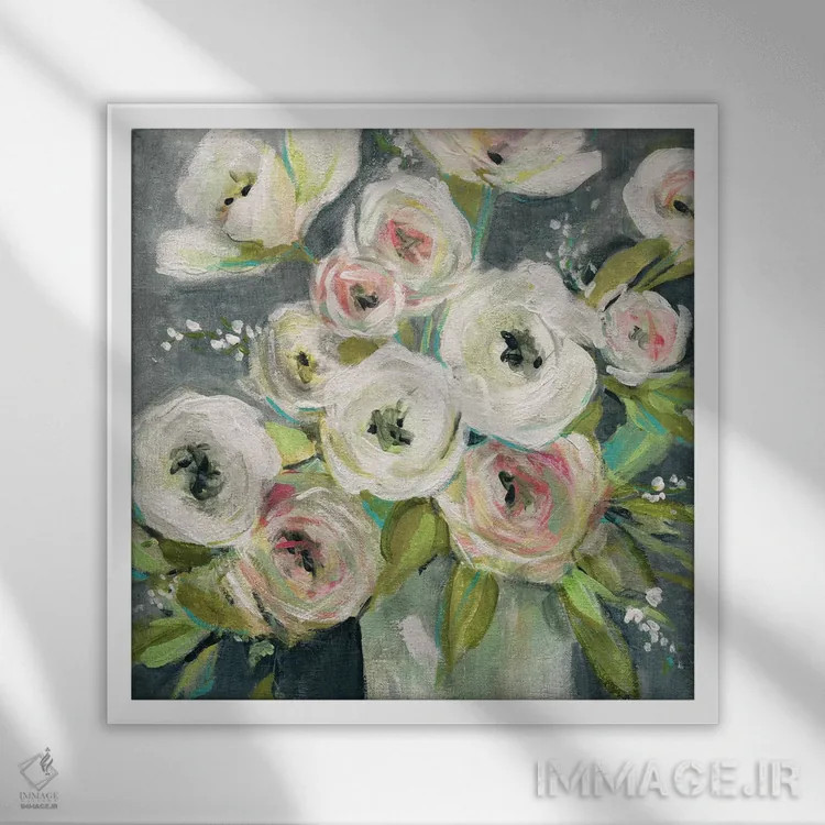 تابلو گل شقایق تابستانی (رانانکولوس) اثر کارول رابینسون - نمای قابدار سفید