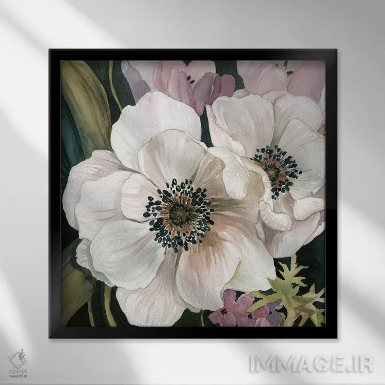 تابلو مطالعهٔ شقایق دریایی شمارهٔ ۱ اثر کارول رابینسون - نمای قابدار مشکی