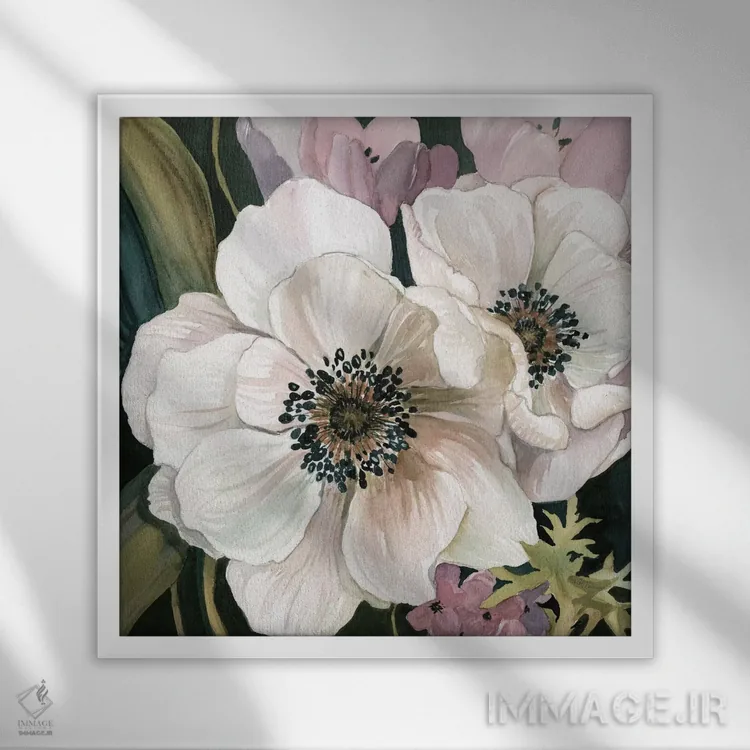 تابلو مطالعهٔ شقایق دریایی شمارهٔ ۱ اثر کارول رابینسون - نمای قابدار سفید