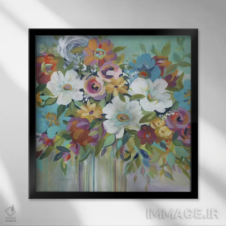 تابلو دستهگل کُنفتی شمارهٔ ۱ اثر کارول رابینسون - نمای قابدار مشکی