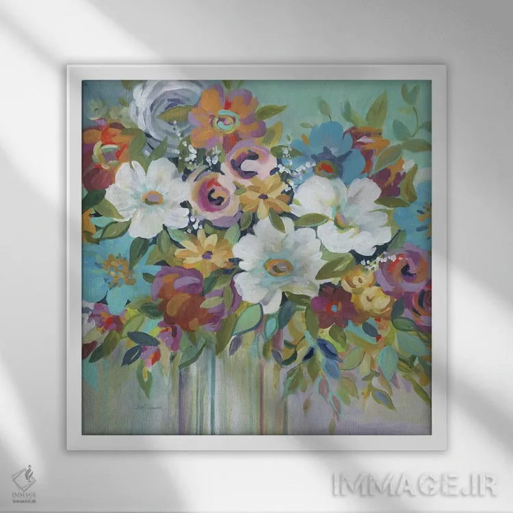 تابلو دستهگل کُنفتی شمارهٔ ۱ اثر کارول رابینسون - نمای قابدار سفید