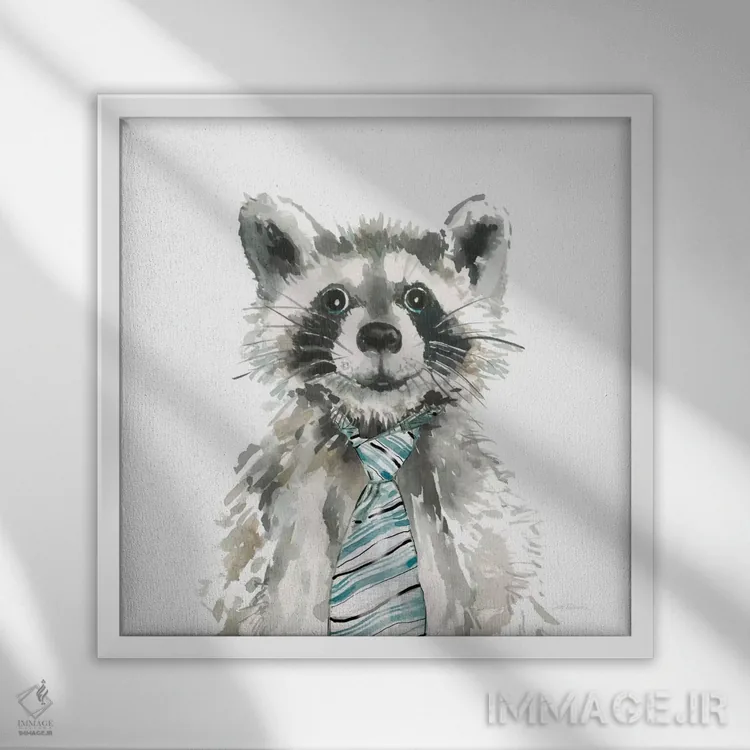 تابلو راکون (حیوان) اثر کارول رابینسون - نمای قابدار سفید