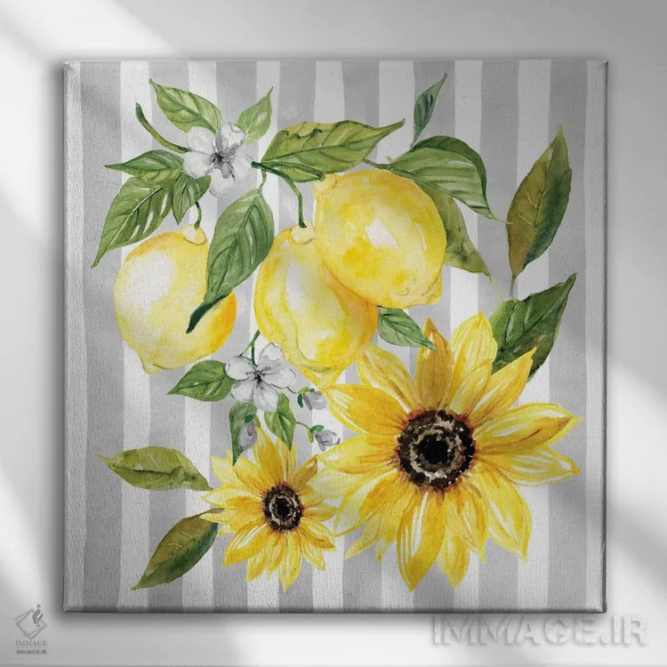 تابلو لیمو و گل آفتابگردان II اثر کارول رابینسون - نمای روبهرو روی دیوار