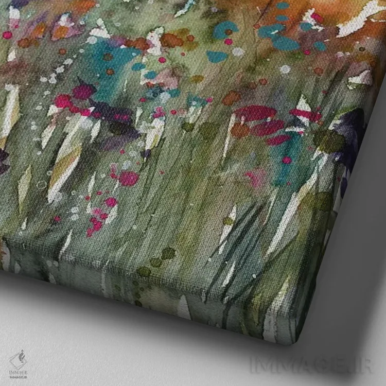 تابلو کلبه گلهای وحشی اثر کارول رابینسون - نمای نزدیک بافت بوم