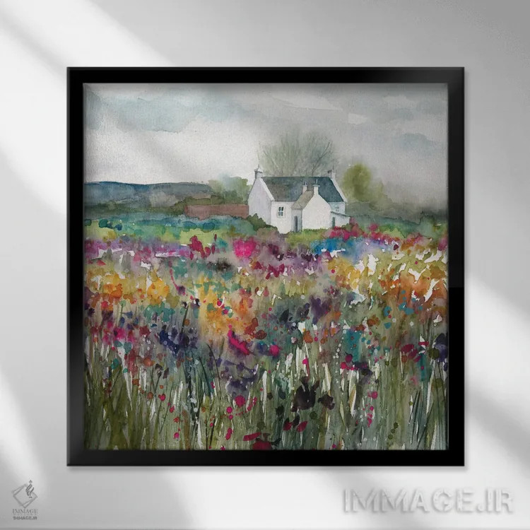 تابلو کلبه گلهای وحشی اثر کارول رابینسون - نمای قابدار مشکی