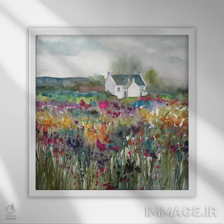 تابلو کلبه گلهای وحشی اثر کارول رابینسون - نمای قابدار سفید